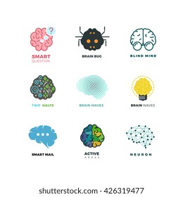 Brain, creation, invention, inspiration, idea vector icons. Inspiration brain logo and idea brain creation illustration
