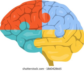 Brain, creative, colorful brain image in the form of puzzles. Vector, cartoon illustration. Vector.