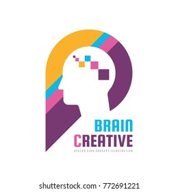 Brain creative - concept logo template vector illustration. Human head character sign. Abstract people face symbol. Graphic design element.  