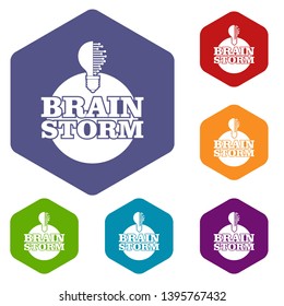 Brain creative icons vector colorful hexahedron set collection isolated on white 