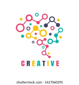 Brain creative idea colorful. Geometric structure dot and line connection. Education symbol. Vector illustration