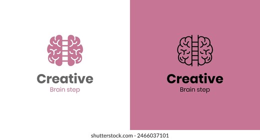 Brain up creative logo icon design, brain with ladder graphic concept for smart grow logo template