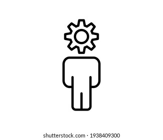 Brain creativity line icon. Head with gears. SEO engine optimization. Creative idea. Intellect technology Business solution. Artificial intelligence. Editable stroke Vector illustration design EPS 10.
