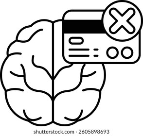 A brain with a credit card on it with an X on it