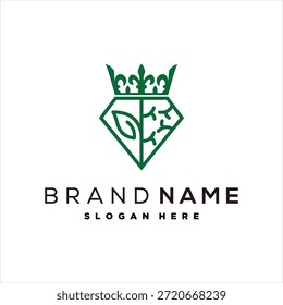 brain crown leaf logo design element vector template