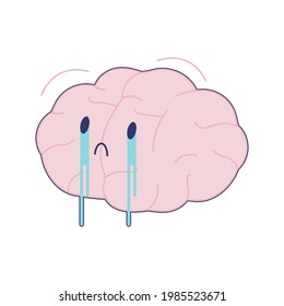 Brain Crying. Modern Flat Vector Illustration. Train Your Brain. Social Media Template.