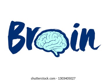 Brain custom text and lettering typography, vector illustration