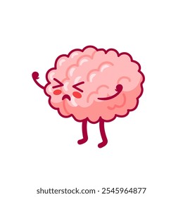 Brain. Cute cartoon character in kawaii style. Healthy organ, nervous system. Vector illustration, flat style. Health and mental problems. Nervous tension, stress. Medical brochure template.