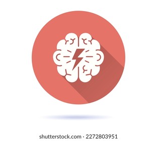 Icono de daño cerebral. Ilustración simple con sombra larga para diseño gráfico y web.