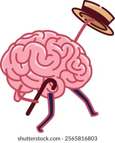 a brain dancing hold a hat and a stick