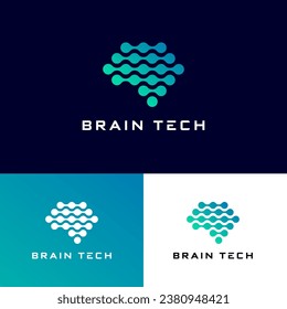 Brain data technology logo. Creative brain connect dots technology logo design vector illustration