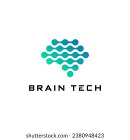 Brain data technology logo. Creative brain connect dots technology logo design vector illustration