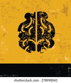 Brain design, concept on yellow grunge background,vector