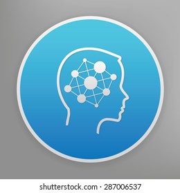 Brain design icon on blue button,clean vector