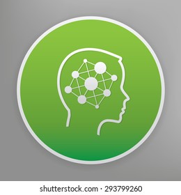 Brain design icon on green button,clean vector