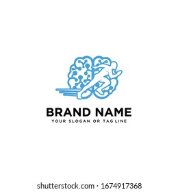 brain design logo and human running vector template