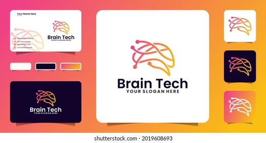 brain design logo inspiration with connectivity lines and business card template