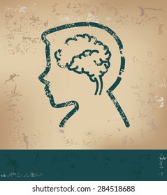 Brain design on old paper background,grunge concept,vector