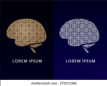 Brain, designed using gold and silver square geometric shape, sign, logo, symbol, icon, graphic, vector.