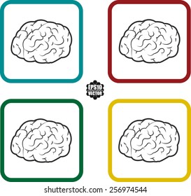 Brain Designs Symbol And Icons Set On White Background And Colorful Border. Vector illustration.