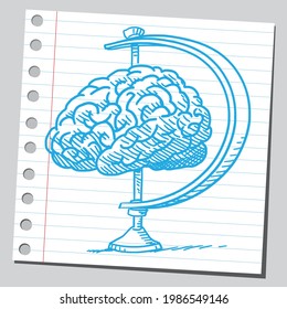 Brain desk globe. Sketch style illustration.