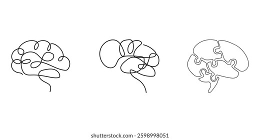 Brain Development Concept with Puzzle and Abstract Line Art