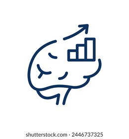 Brain Development Icon. Thin Line Illustration of Brain with Growth Chart, Representing Intellectual Progress, Children's Learning and Cognitive Enhancement. Isolated Outline Vector Sign.	