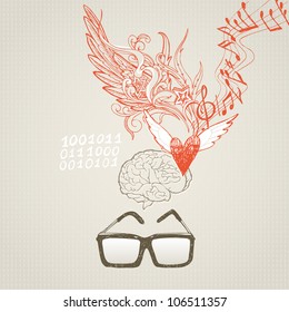 The brain and the difference in right and left hemispheres. Sciences and inspiration