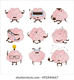 Brain Different Activities And Emotions Icon Set