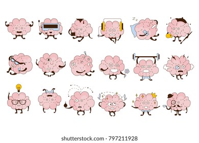 Brain Different Activities And Emotions Icon Set