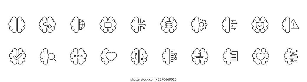 Brain different line icons set illustration. Brain, creativity, idea concept