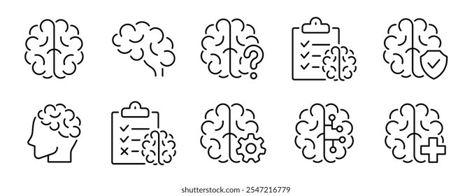 Cerebro diferentes iconos de línea establecidos. Mente, símbolo de inteligencia. Vector