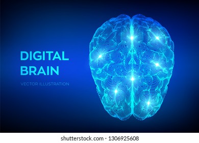 Brain. Digital brain. 3D Science and Technology concept. Neural network. IQ testing, artificial intelligence virtual emulation science technology. Brainstorm think idea. Vector illustration.