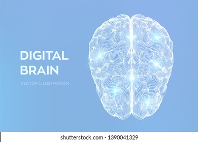 Brain. Digital brain. 3D Science and Technology concept. Neural network. IQ testing, artificial intelligence virtual emulation science technology. Brainstorm think idea. Vector illustration.