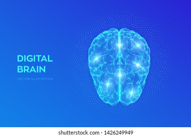 Brain. Digital brain with binary code. 3D Science and Technology concept. Neural network. IQ testing, artificial intelligence virtual emulation science technology. Vector illustration.