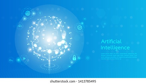 Brain with digital circuit artificial Intelligence landing page background. binary code, virtual concept for web and technology.Vector Illustration