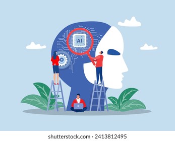 Brain with a digital circuit ,Human head with a computer chip Artificial Intelligence concept ,technology futuristic, AI, with brain Machine future cooperation vector illustrator