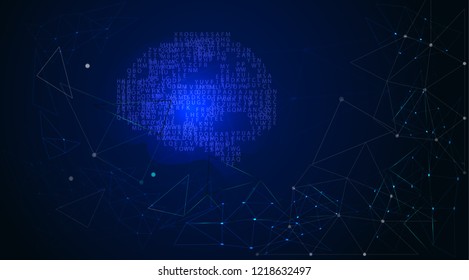 Brain with digital code matrix inside. Cyber technology and automation concept. Artificial intelligence. 