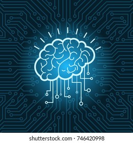 Brain Digital Form Icon Over Blue Circuit Background Vector Illustration