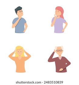 Brain disease icons set cartoon vector. Problem memory loss, clouding mind. Mental heath