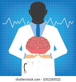 brain in doctor's hands for care patient in hospital