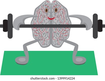 Brain doing exercises with barbell vector illustration symbolysing education isolated on a white background