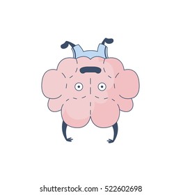 Brain Doing A Headstand Comic Character Representing Intellect And Intellectual Activities Of Human Mind Cartoon Flat Vector Illustration