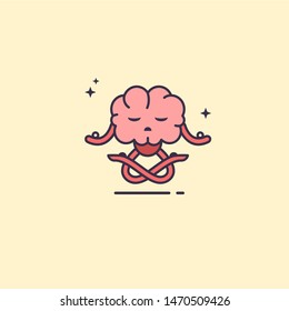 Brain doing yoga. Meditation for clear mind. Brain in lotus pose. Exercise for creativity. Concept of clear mind and concentration.