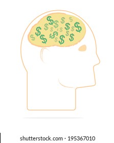 brain and dollar, thinking money for financial concept