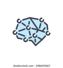 Brain with dots color line icon. Connect points to the brain vector outline colorful sign.