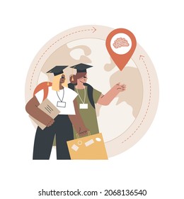 Brain Drain Abstract Concept Vector Illustration. Emigration Of Qualified People, Trained Workers, Human Capital Flight, Buisness Start Up, Man With Suitcase, Leave Country Abstract Metaphor.