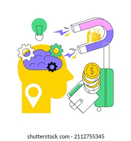 Brain Drain Abstract Concept Vector Illustration. Emigration Of Qualified People, Trained Workers, Human Capital Flight, Buisness Start Up, Man With Suitcase, Leave Country Abstract Metaphor.