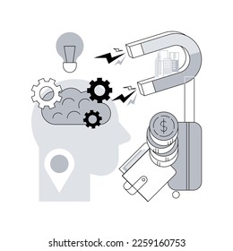 Brain drain abstract concept vector illustration. Emigration of qualified people, trained workers, human capital flight, buisness start up, man with suitcase, leave country abstract metaphor.