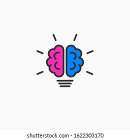 A brain drawn like a light bulb from which rays coming out, an icon for creative brain